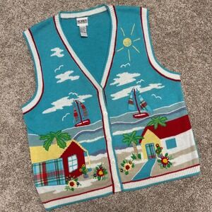 Vintage Koret Sweater Vest Beach Ocean Cruise‎ Cottage Core Women Size XL